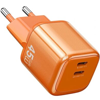 Сетевое зарядное устройство WIWU G025 Cube PD45W (2Type-C) + кабель Type-C to Type-C - Orange