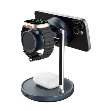 Беспроводное зарядное устройство для WiWU Wi-W041 Space Station 3 in 1 Qi2 (25W) - Black