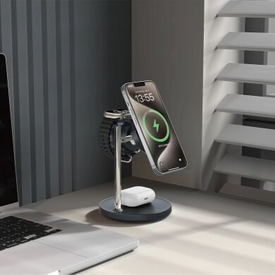 Беспроводное зарядное устройство для WiWU Wi-W041 Space Station 3 in 1 Qi2 (25W) - Black