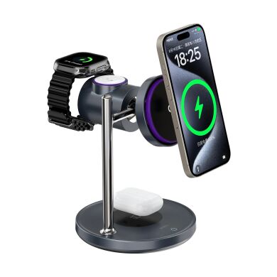 Беспроводное зарядное устройство для WiWU Wi-W041 Space Station 3 in 1 Qi2 (25W) - Black
