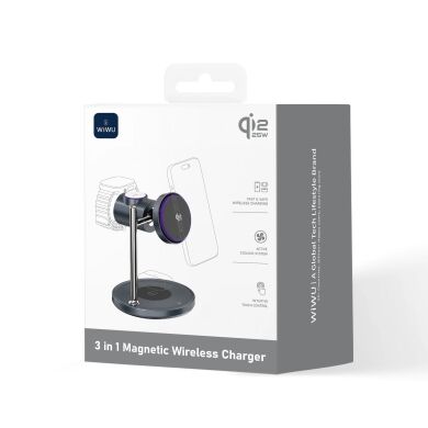 Беспроводное зарядное устройство для WiWU Wi-W041 Space Station 3 in 1 Qi2 (25W) - Black