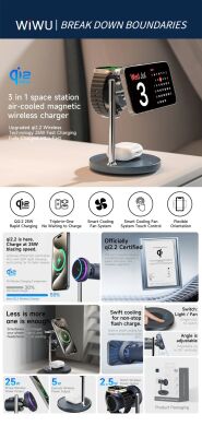 Беспроводное зарядное устройство для WiWU Wi-W041 Space Station 3 in 1 Qi2 (25W) - Black