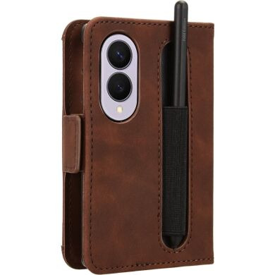 Чехол-книжка с карманами Deexe Wallet Stand (Pencil Slot) для Samsung Galaxy Fold 8 - Brown