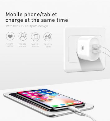 Сетевое зарядное устройство BASEUS Bojure Series (2USB, 1xQuickCharge QC3.0 23W) - White