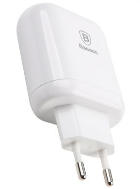 Сетевое зарядное устройство BASEUS Bojure Series (2USB, 1xQuickCharge QC3.0 23W) - White