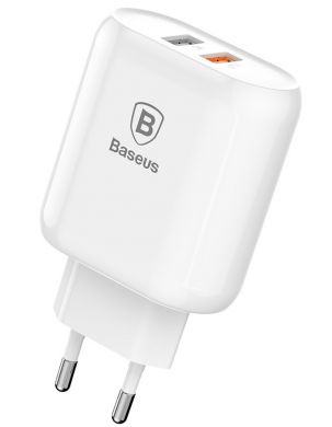 Сетевое зарядное устройство BASEUS Bojure Series (2USB, 1xQuickCharge QC3.0 23W) - White