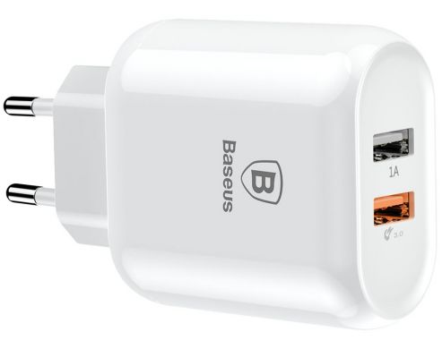 Сетевое зарядное устройство BASEUS Bojure Series (2USB, 1xQuickCharge QC3.0 23W) - White