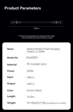 Кабель Baseus PicoGo Type-С to Type-C (240W, 1m) E0423300 - Black