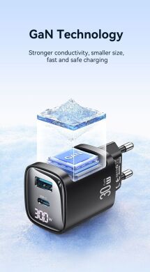 Сетевое зарядное устройство USAMS US-CC229 GaN 30W (USB + Type-C) - Black