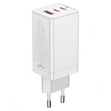 Мережевий зарядний пристрій Baseus GaN3 Pro Fast Charger 2C+U 65W + кабель Type-C to Type-C (100W, 5A, 1m) CCGP050102 - White