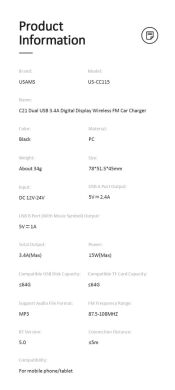 FM модулятор Usams US-CC115 C21 Dual USB 3.4A Digital Display - Black