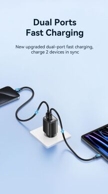 Сетевое зарядное устройство USAMS US-CC229 GaN 30W (USB + Type-C) - Black