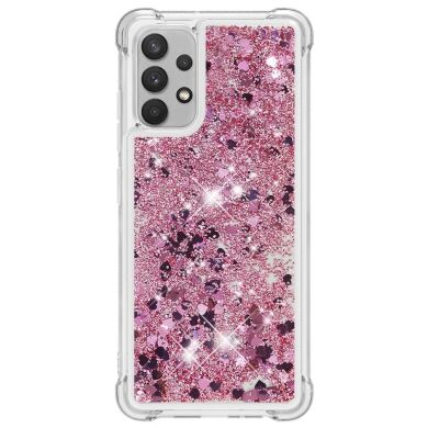 Силиконовый (TPU) чехол Deexe Liquid Glitter для Samsung Galaxy A32 (А325) - Rose Gold Hearts