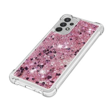 Силиконовый (TPU) чехол Deexe Liquid Glitter для Samsung Galaxy A32 (А325) - Rose Gold Hearts