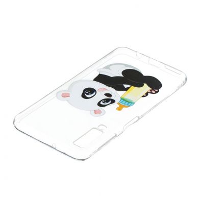 Силиконовый (TPU) чехол Deexe Pretty Glossy для Samsung Galaxy A7 2018 (A750) - Panda Holding a Bottle