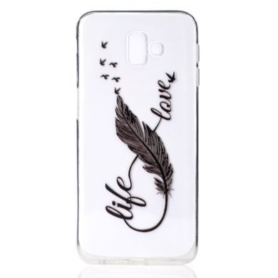 Силіконовий (TPU) чохол Deexe Pretty Glossy для Samsung Galaxy J6+ (J610) - Black Feather Pen