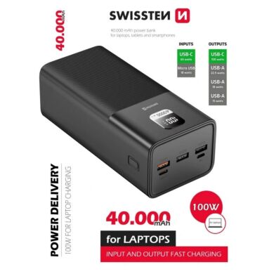 Внешний аккумулятор SWISSTEN Power Line PD100W (40000mAh) - Black