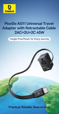 Мережевий зарядний пристрій Baseus PicoGo AG11 (2USB+Type-C+2AC) + кабель Type-C (E0307F) - Cosmic Black