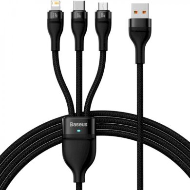 Кабель Baseus Flash Series II 3 in 1 USB to MicroUSB+Lightning+Type-C (66W, 1.2m) CASS040001 - Black