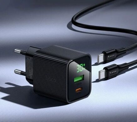 Мережевий зарядний пристрій Hoco CS84A PD30W + QC3.0 + кабель Type-C to Type-C - Black