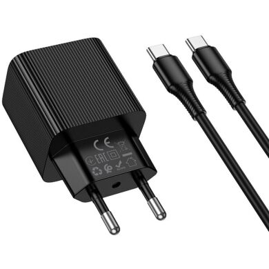 Мережевий зарядний пристрій Hoco CS84A PD30W + QC3.0 + кабель Type-C to Type-C - Black