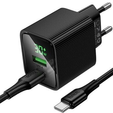 Мережевий зарядний пристрій Hoco CS84A PD30W + QC3.0 + кабель Type-C to Type-C - Black