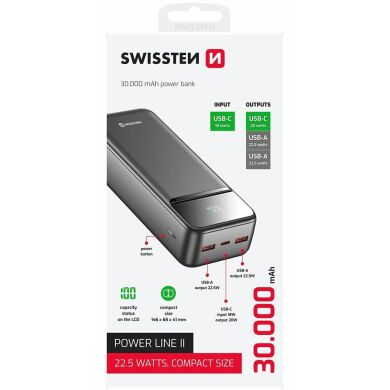 Внешний аккумулятор SWISSTEN Power Line II 22.5W (30000mAh) - Black