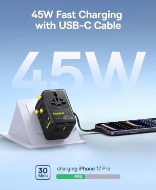 Мережевий зарядний пристрій Baseus PicoGo AG11 (2USB+Type-C+2AC) + кабель Type-C (E0307F) - Cosmic Black