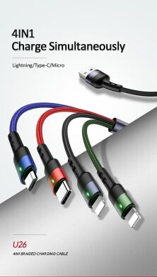 Кабель USAMS US-SJ411 U26 4in1 USB to Combo (2A, 0.35m) - Black
