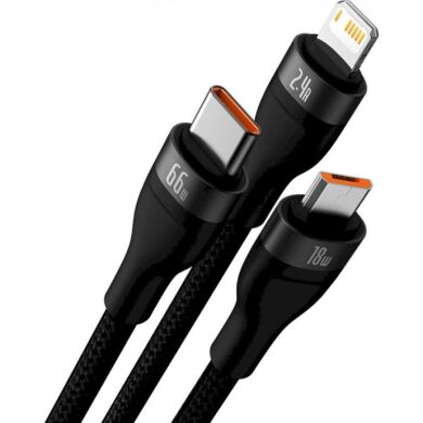 Кабель Baseus Flash Series II 3 in 1 USB to MicroUSB+Lightning+Type-C (66W, 1.2m) CASS040001 - Black