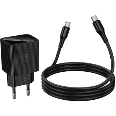 Мережевий зарядний пристрій Hoco CS84A PD30W + QC3.0 + кабель Type-C to Type-C - Black