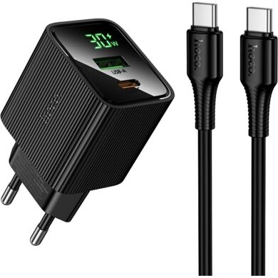 Мережевий зарядний пристрій Hoco CS84A PD30W + QC3.0 + кабель Type-C to Type-C - Black