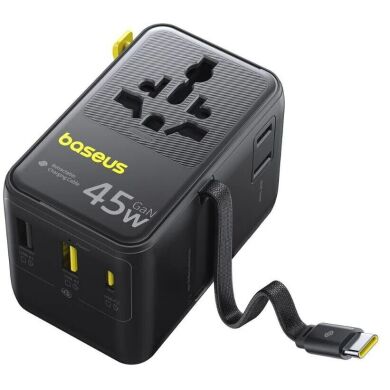 Мережевий зарядний пристрій Baseus PicoGo AG11 (2USB+Type-C+2AC) + кабель Type-C (E0307F) - Cosmic Black