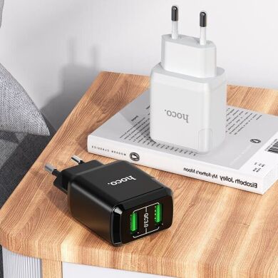 Мережевий зарядний пристрій Hoco N6 Charmer (2USB, QC3.0, 3A) + кабель USB to Type-C - Black