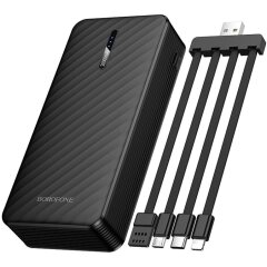 Внешний аккумулятор BOROFONE BJ84A 10W (20000mAh) + кабель MicroUSB + Type-C + Lightning + USB - Black