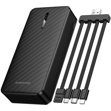 Внешний аккумулятор BOROFONE BJ84A 10W (20000mAh) + кабель MicroUSB + Type-C + Lightning + USB - Black