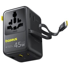 Мережевий зарядний пристрій Baseus PicoGo AG11 (2USB+Type-C+2AC) + кабель Type-C (E0307F) - Cosmic Black