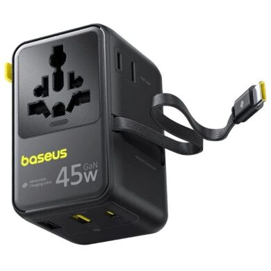 Мережевий зарядний пристрій Baseus PicoGo AG11 (2USB+Type-C+2AC) + кабель Type-C (E0307F) - Cosmic Black