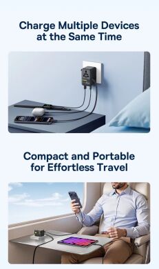 Мережевий зарядний пристрій Baseus PicoGo AG11 (2USB+Type-C+2AC) + кабель Type-C (E0307F) - Cosmic Black