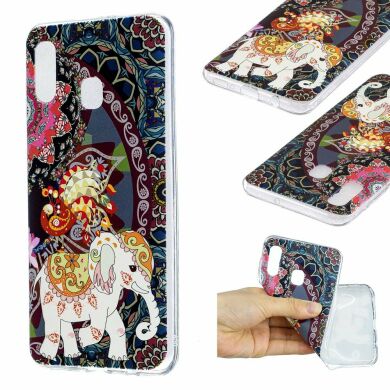 Силіконовий (TPU) чохол Deexe Pretty Glossy для Samsung Galaxy A30 (A305) / A20 (A205), Elephant and Peacock
