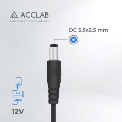 Кабель ACCLAB USB to DC 5.5х2.5мм (12V, 1A, 1m) - Black