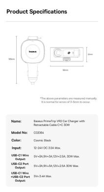 Автомобільний зарядний пристрій Baseus PrimeTrip VR2 30W 1C + кабель Type-C (C0206401) - Cosmic Black