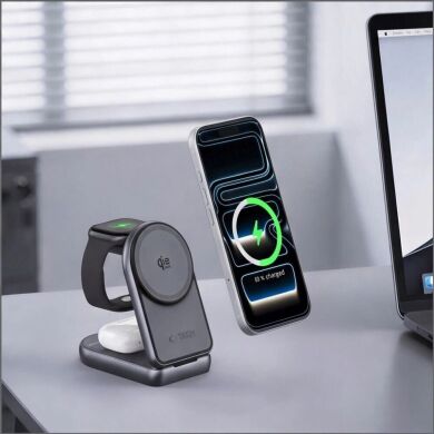 Беспроводное зарядное устройство Tech-Protect A53 3 in 1 Magnetic (25W) QI2.2 (5906302323890) - Grey