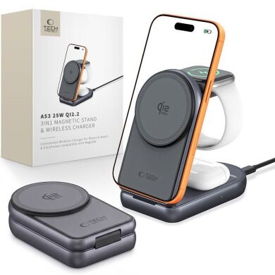 Беспроводное зарядное устройство Tech-Protect A53 3 in 1 Magnetic (25W) QI2.2 (5906302323890) - Grey