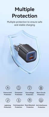 Сетевое зарядное устройство USAMS US-CC254 GaN 30W (USB + Type-C) - Black