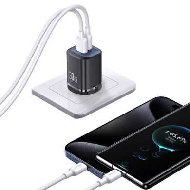 Сетевое зарядное устройство USAMS US-CC254 GaN 30W (USB + Type-C) - Black