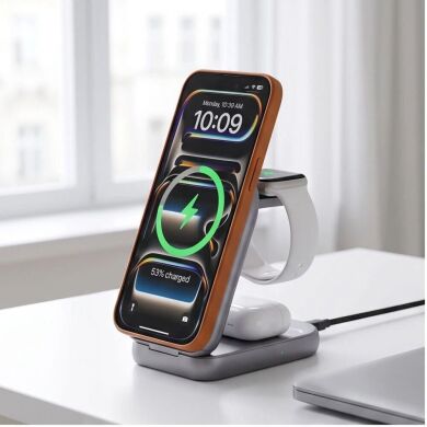 Беспроводное зарядное устройство Tech-Protect A53 3 in 1 Magnetic (25W) QI2.2 (5906302323890) - Grey