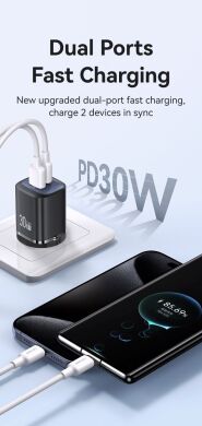 Сетевое зарядное устройство USAMS US-CC254 GaN 30W (USB + Type-C) - Black