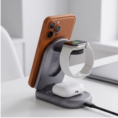 Беспроводное зарядное устройство Tech-Protect A53 3 in 1 Magnetic (25W) QI2.2 (5906302323890) - Grey