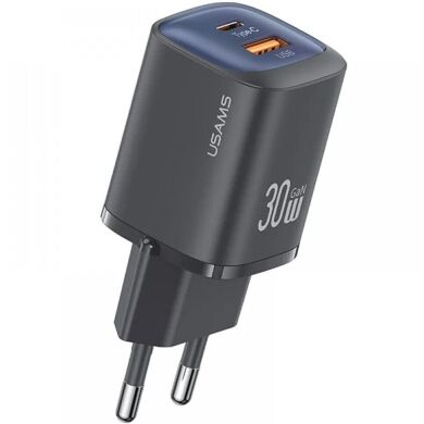Сетевое зарядное устройство USAMS US-CC254 GaN 30W (USB + Type-C) - Black